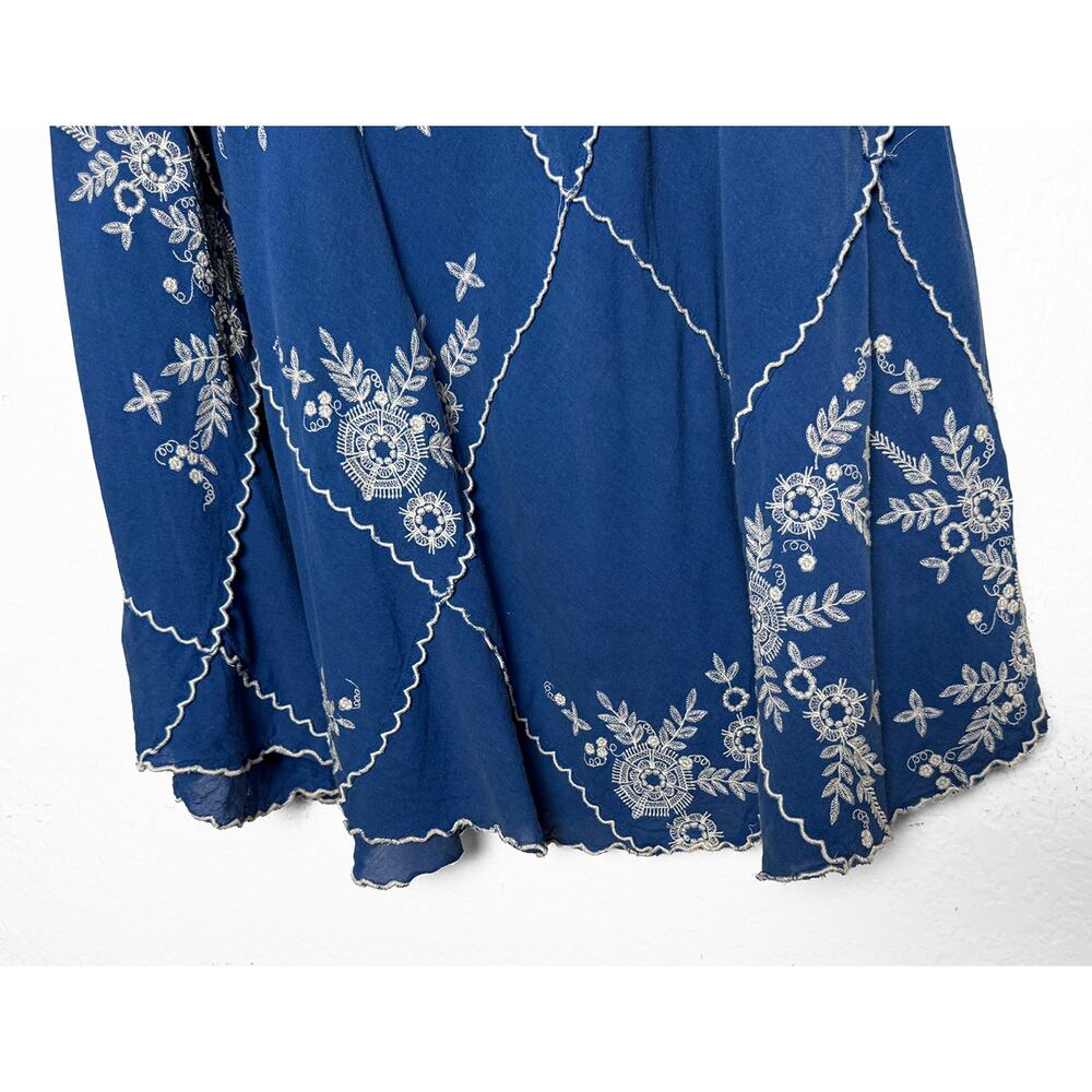 Anthropologie X Meadow Rue Women's Ping Blue Embroidered Maxi Skirt Boho Peasant - Picture 7 of 10